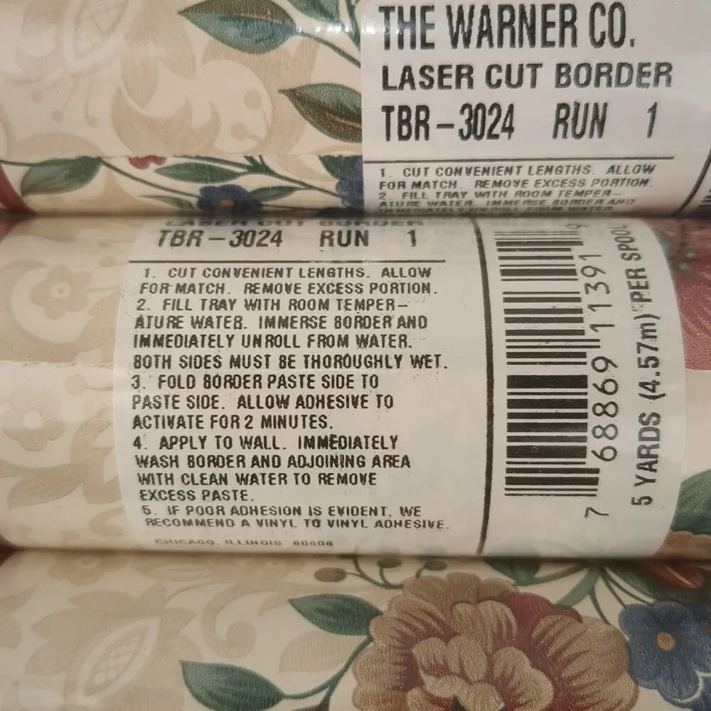 3 Rolls Wallpaper Scalloped Edge Border Burgundy Victorian Floral 5 YD Rolls NEW